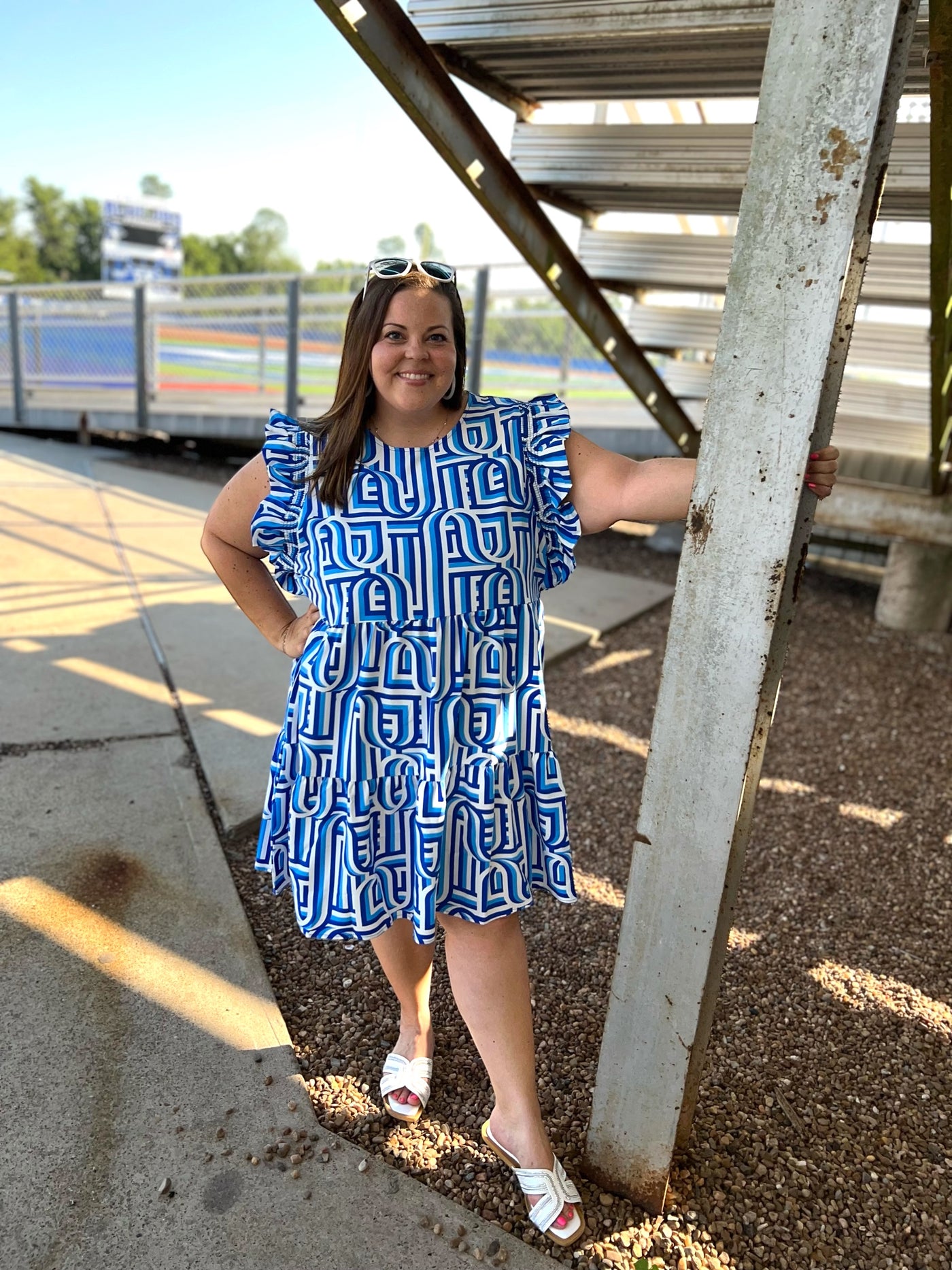 Everly Dress - Blue and White